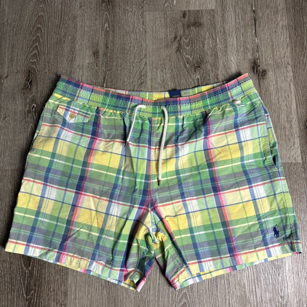 Polo Ralph Lauren Men's XL  Plaid Mesh Lined Swim Trunks Pony